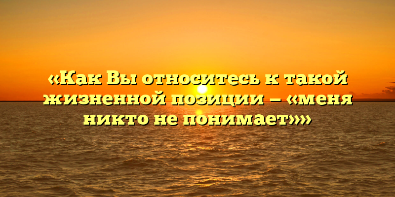 «Как Вы относитесь к такой жизненной позиции — «меня никто не понимает»»