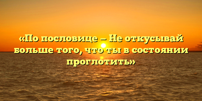 «По пословице — Не откусывай больше того, что ты в состоянии проглотить»