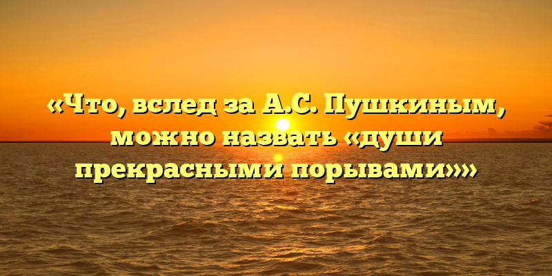 «Что, вслед за А.С. Пушкиным, можно назвать «души прекрасными порывами»»